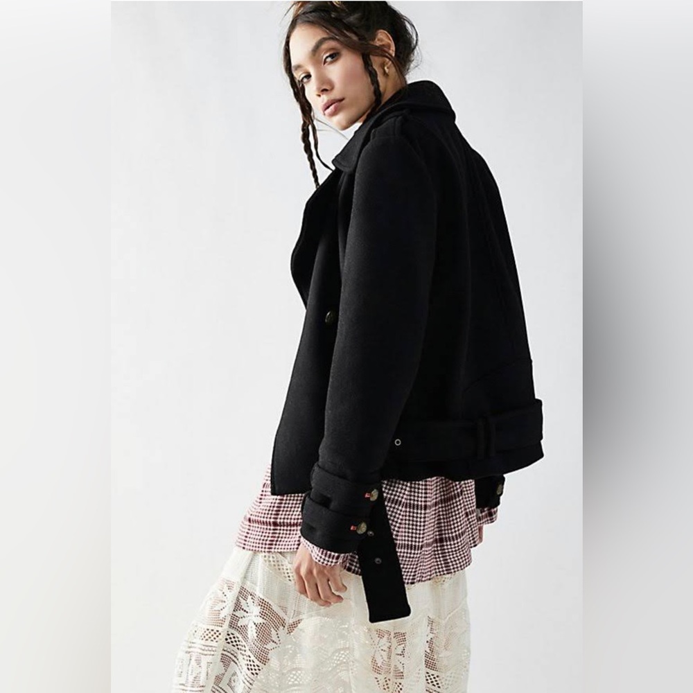 Free People Cecelia Peacoat Military Wool Jacket in Black - Picture 2 of 7